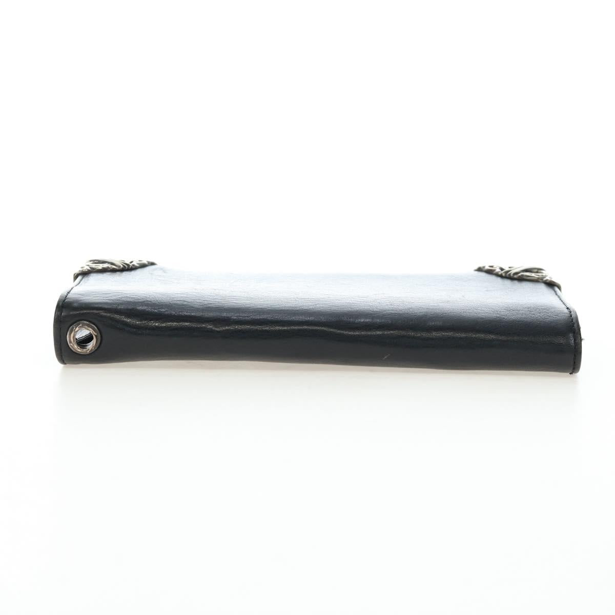 Chrome Hearts Single Fall Long Wallet Leather Black Silver Auth 195110M