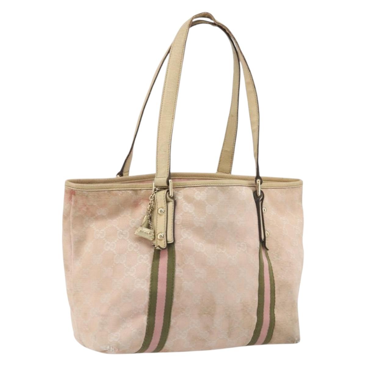 GUCCI GG Canvas Sherry Line Tote Bag Pink Gold 137396 Auth 195115