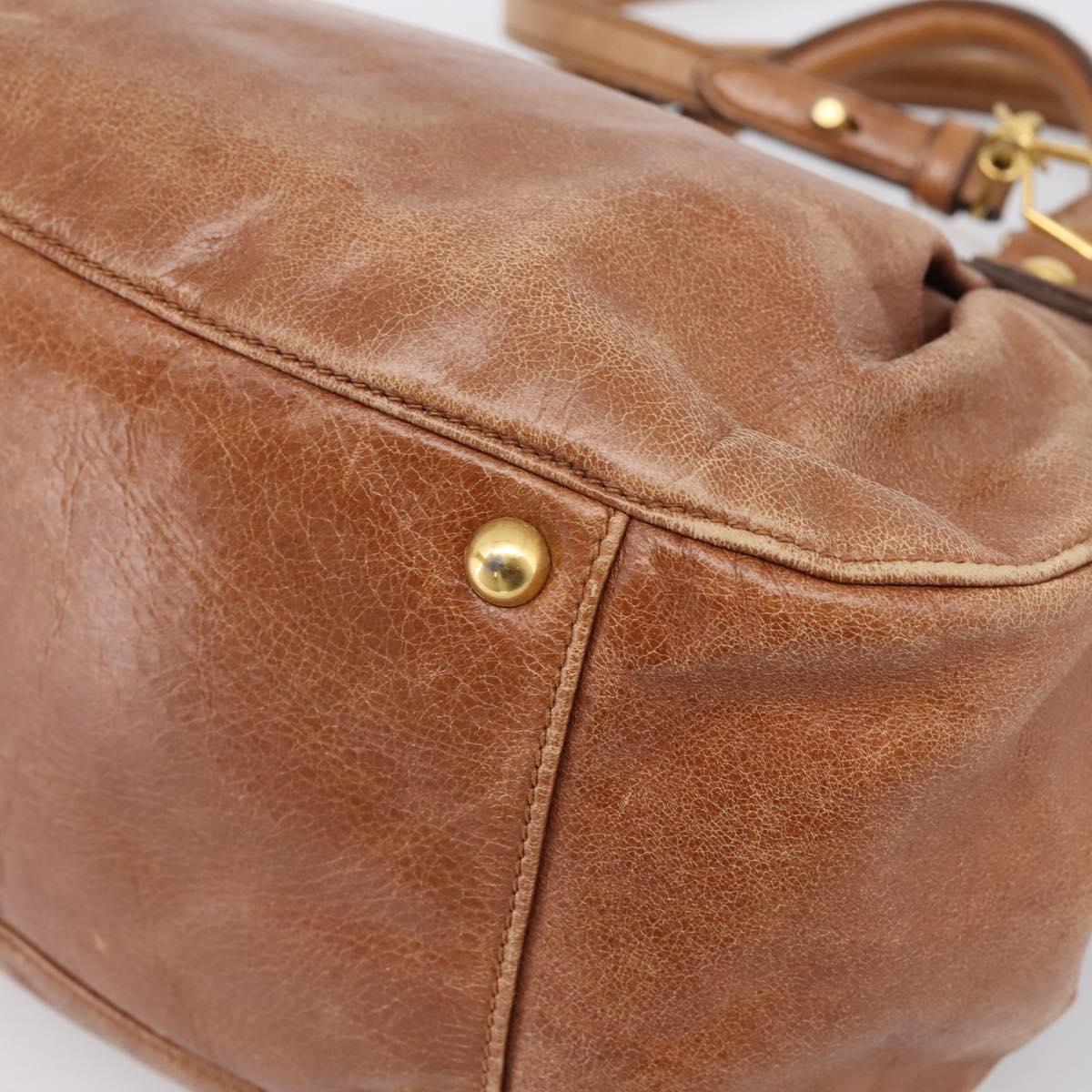 Miu Miu Ribbon Hand Bag Leather 2way Brown Gold Auth 195137V