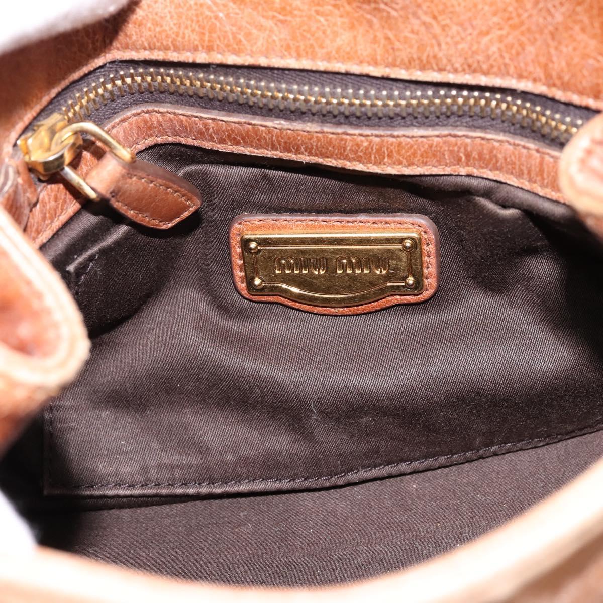 Miu Miu Ribbon Hand Bag Leather 2way Brown Gold Auth 195137V
