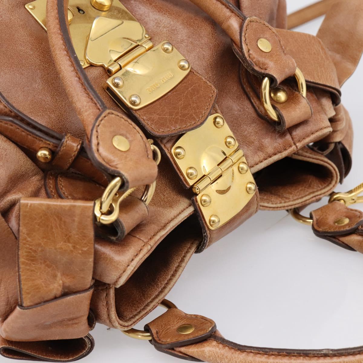 Miu Miu Ribbon Hand Bag Leather 2way Brown Gold Auth 195137V