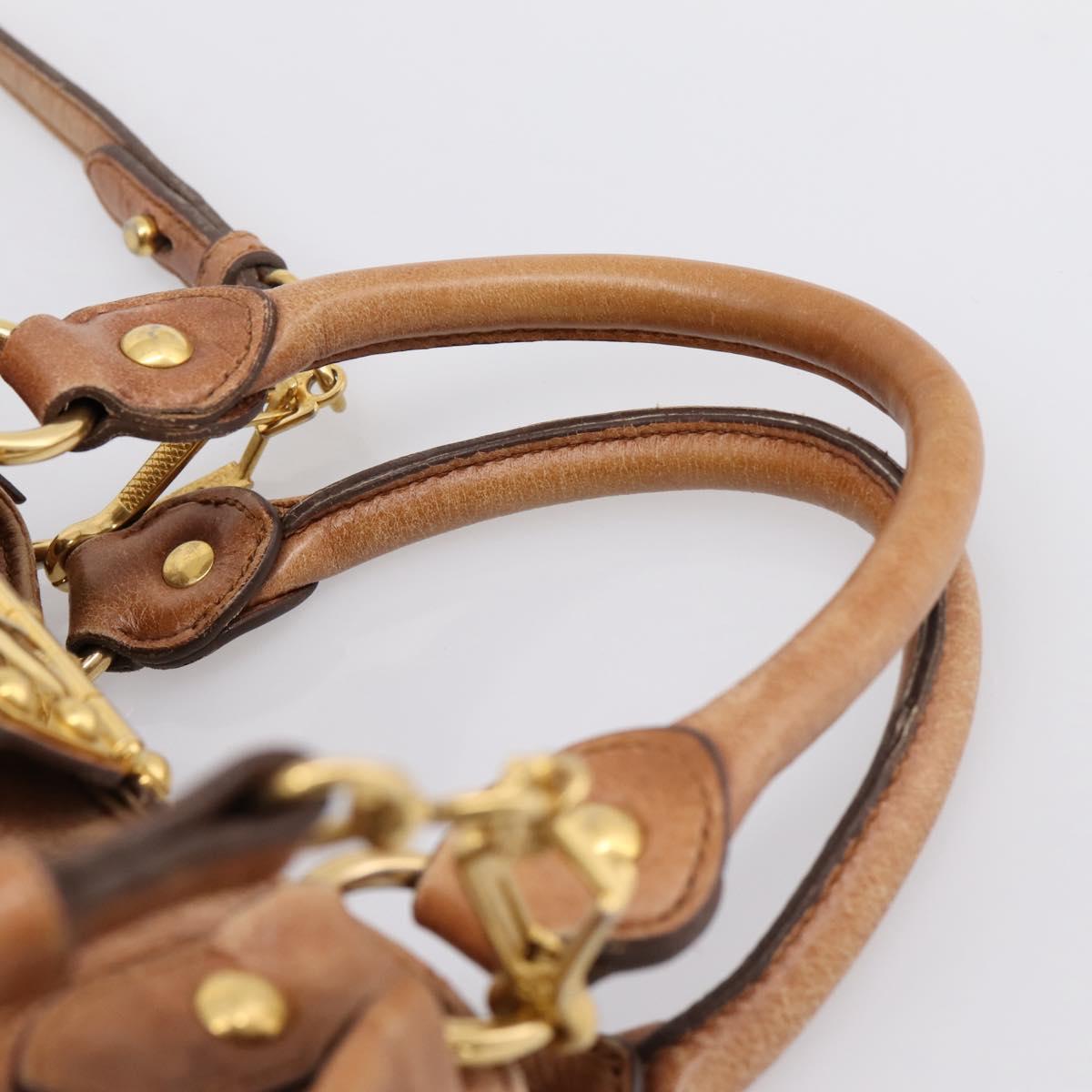 Miu Miu Ribbon Hand Bag Leather 2way Brown Gold Auth 195137V