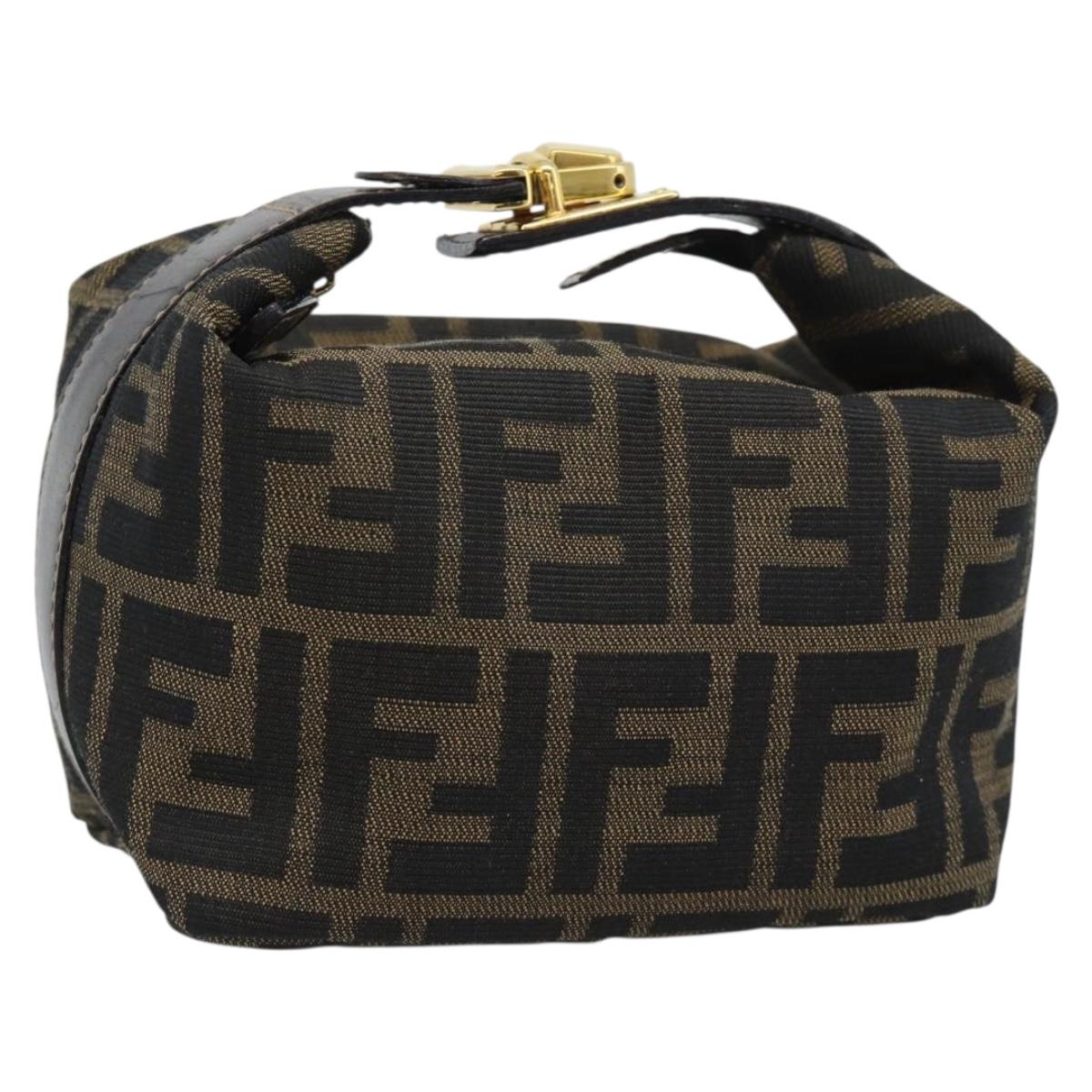 FENDI Zucca Canvas Vanity Pouch Black Brown Auth 195157