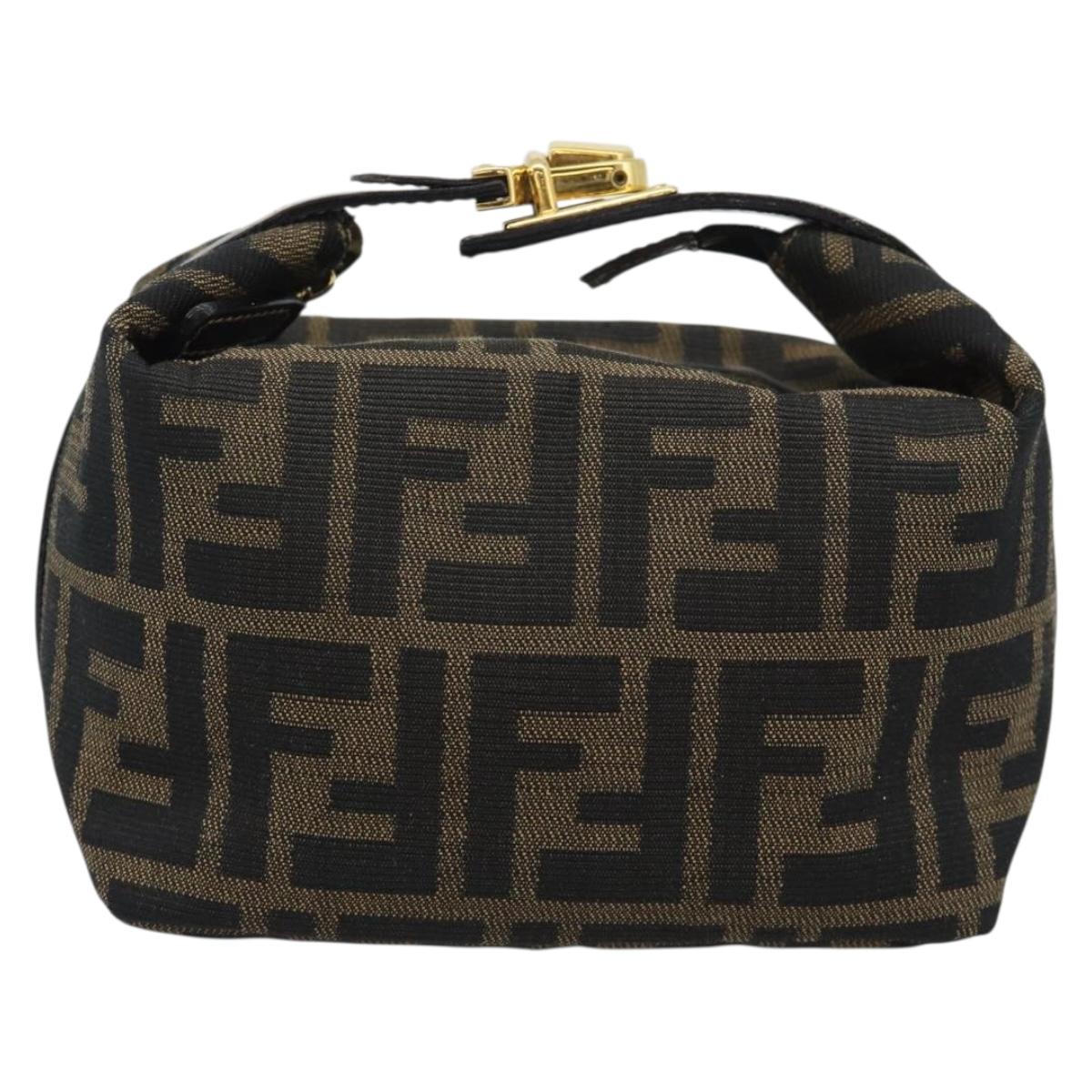 FENDI Zucca Canvas Vanity Pouch Black Brown Auth 195157