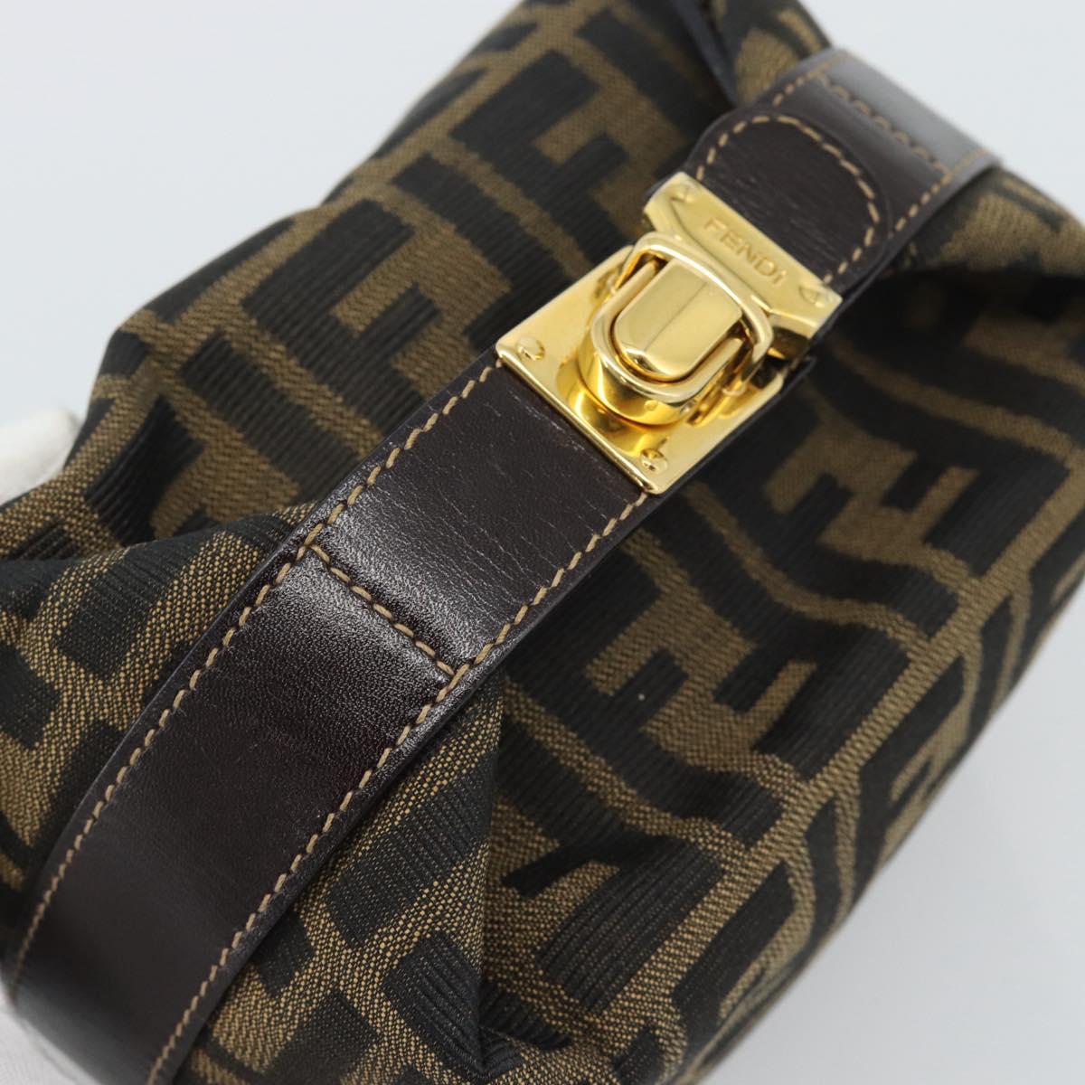 FENDI Zucca Canvas Vanity Pouch Black Brown Auth 195157