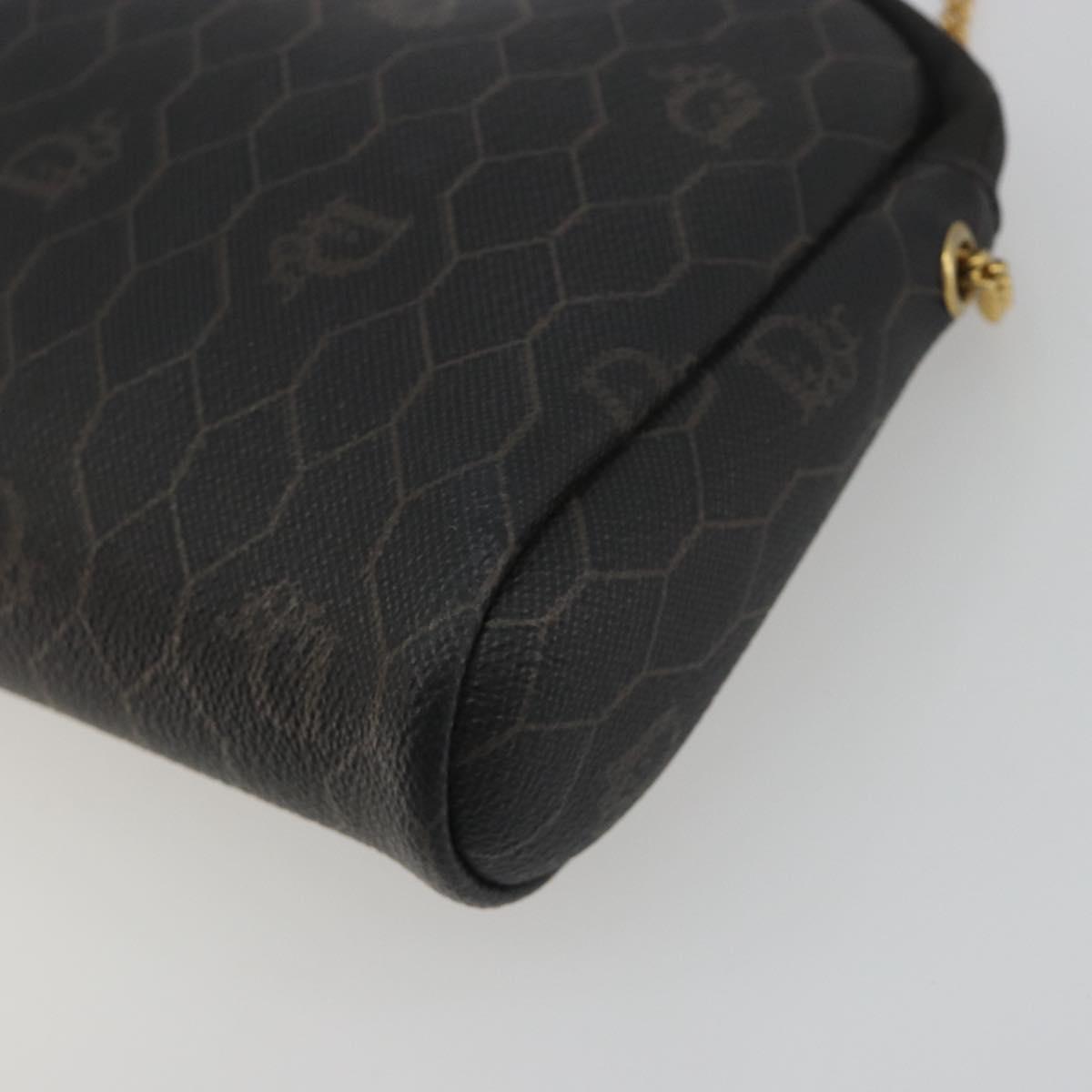 Christian Dior Honeycomb Canvas Chain Shoulder Bag PVC Black Gold Auth 195166A