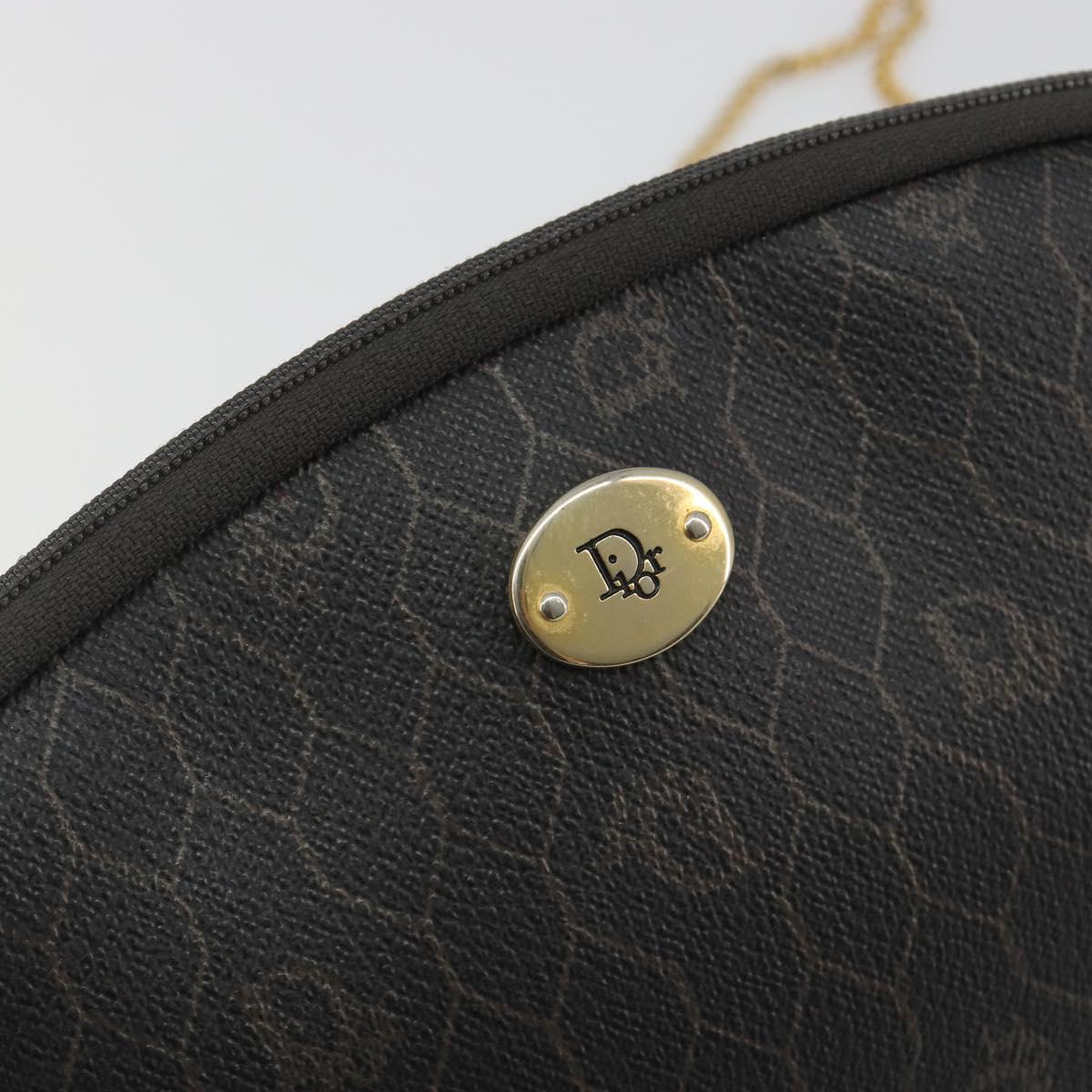 Christian Dior Honeycomb Canvas Chain Shoulder Bag PVC Black Gold Auth 195166A