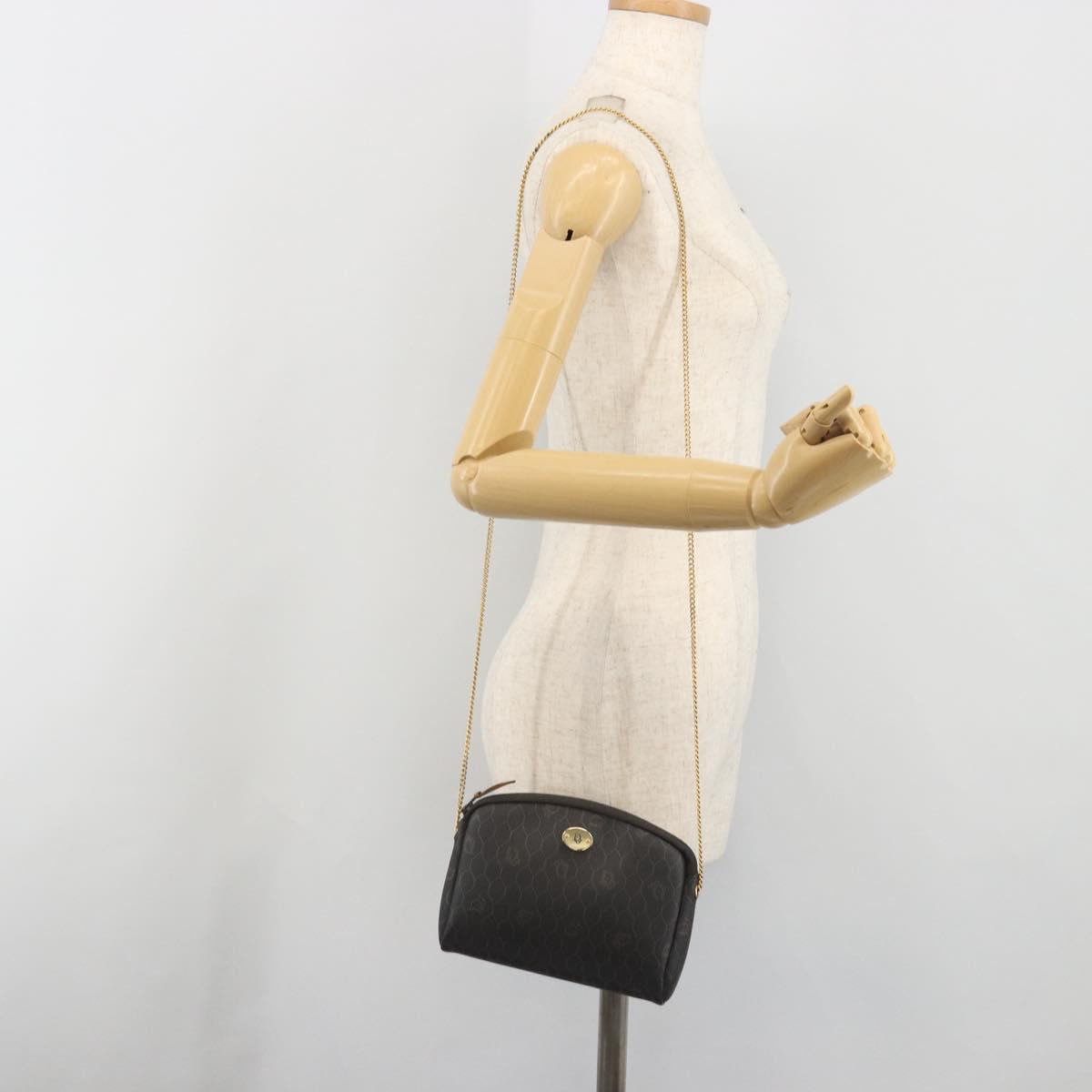 Christian Dior Honeycomb Canvas Chain Shoulder Bag PVC Black Gold Auth 195166A