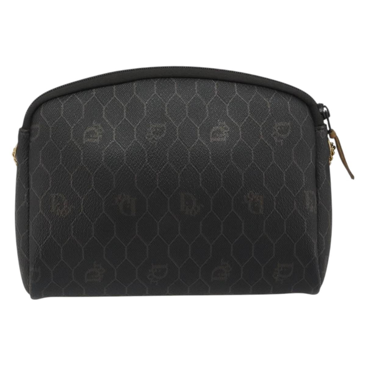 Christian Dior Honeycomb Canvas Chain Shoulder Bag PVC Black Gold Auth 195166A