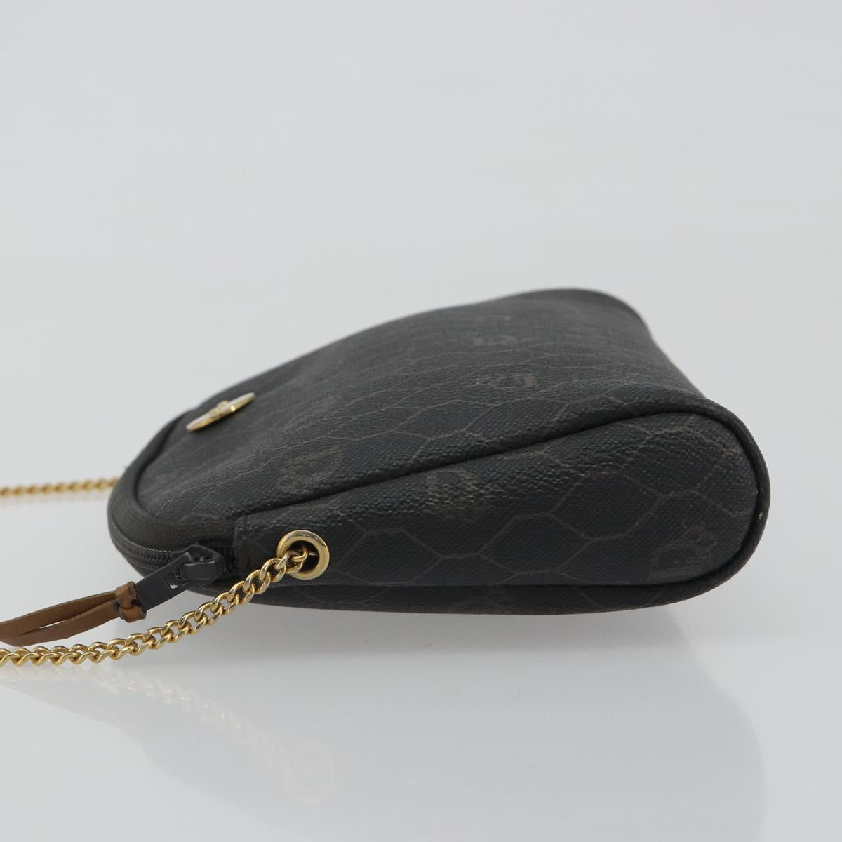 Christian Dior Honeycomb Canvas Chain Shoulder Bag PVC Black Gold Auth 195166A