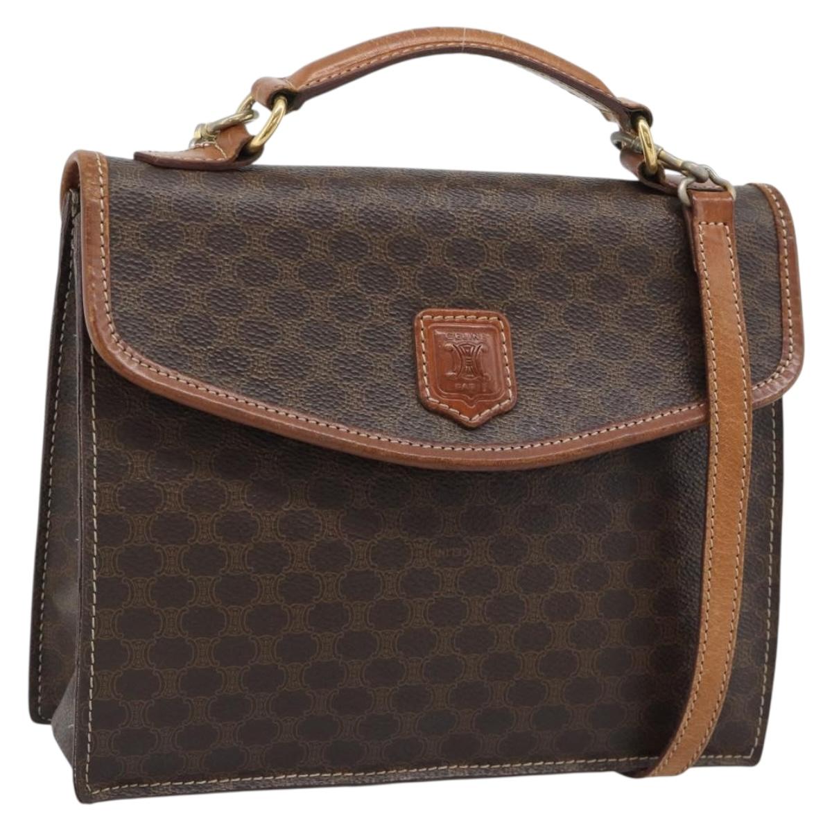 CELINE Macadam Canvas Hand Bag PVC Leather 2way Brown Gold Auth 195169