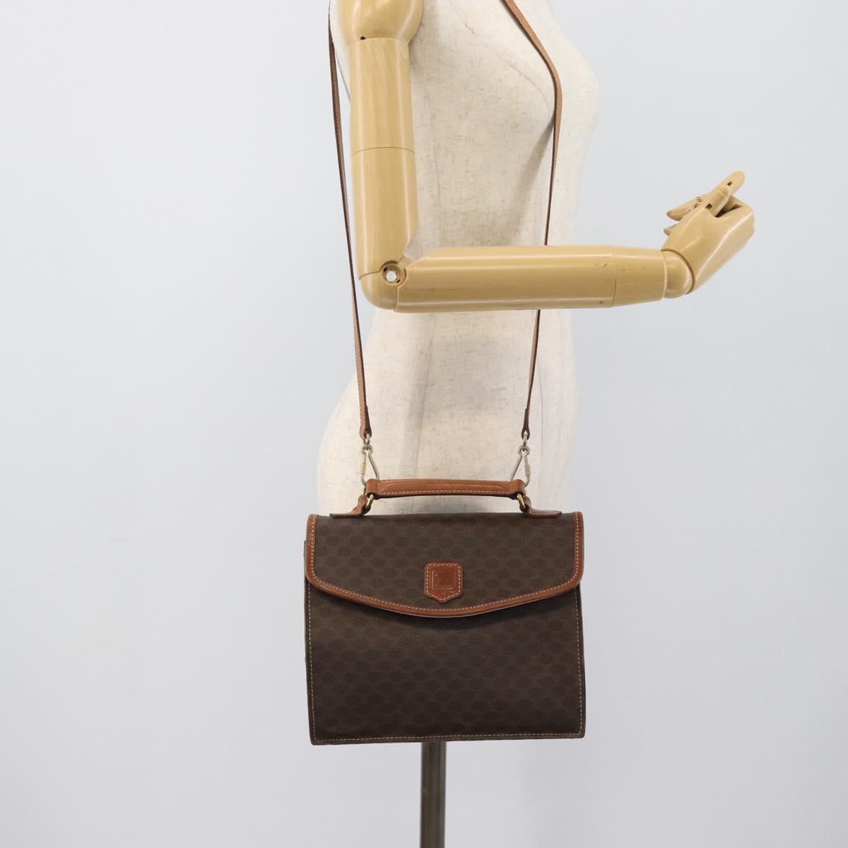 CELINE Macadam Canvas Hand Bag PVC Leather 2way Brown Gold Auth 195169