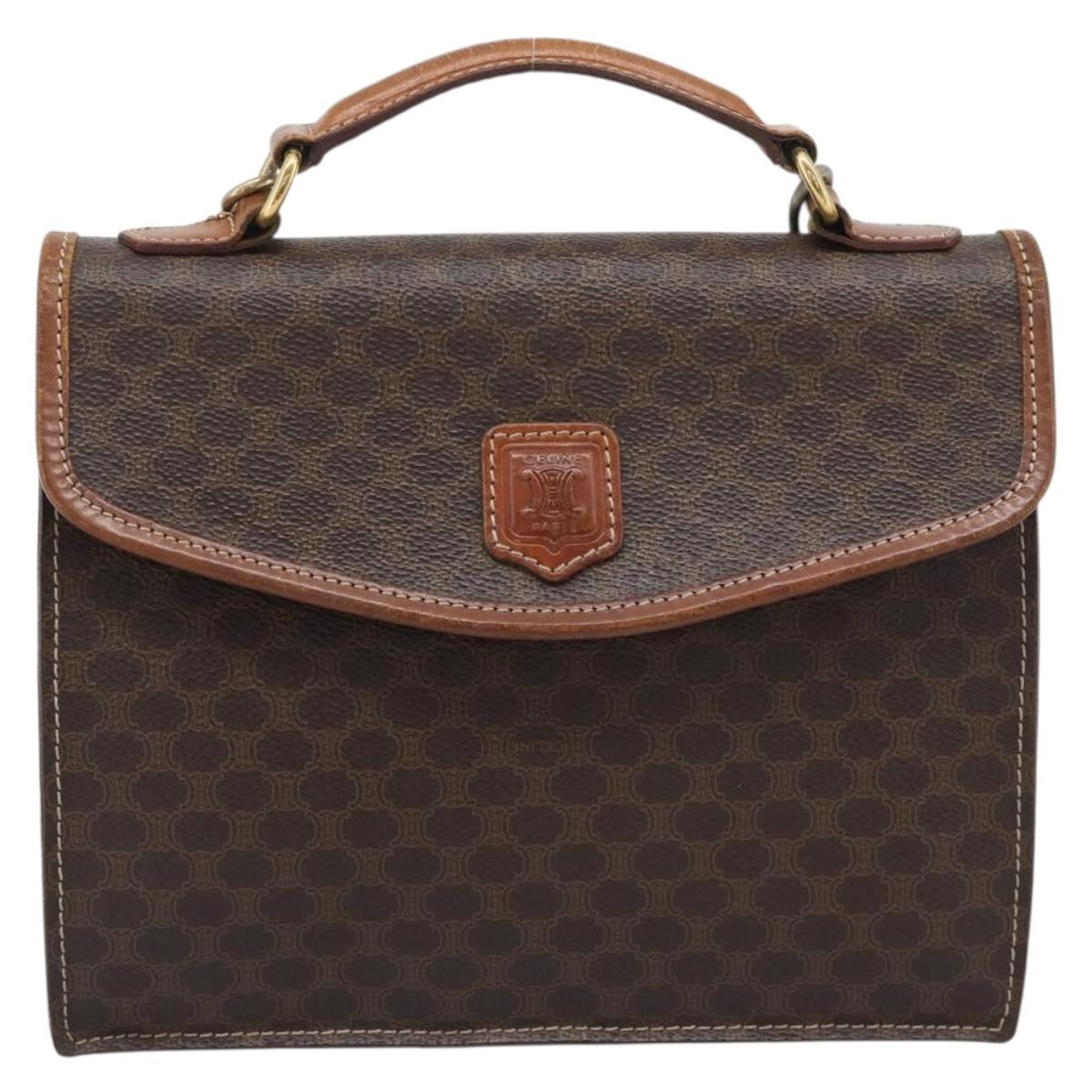 CELINE Macadam Canvas Hand Bag PVC Leather 2way Brown Gold Auth 195169