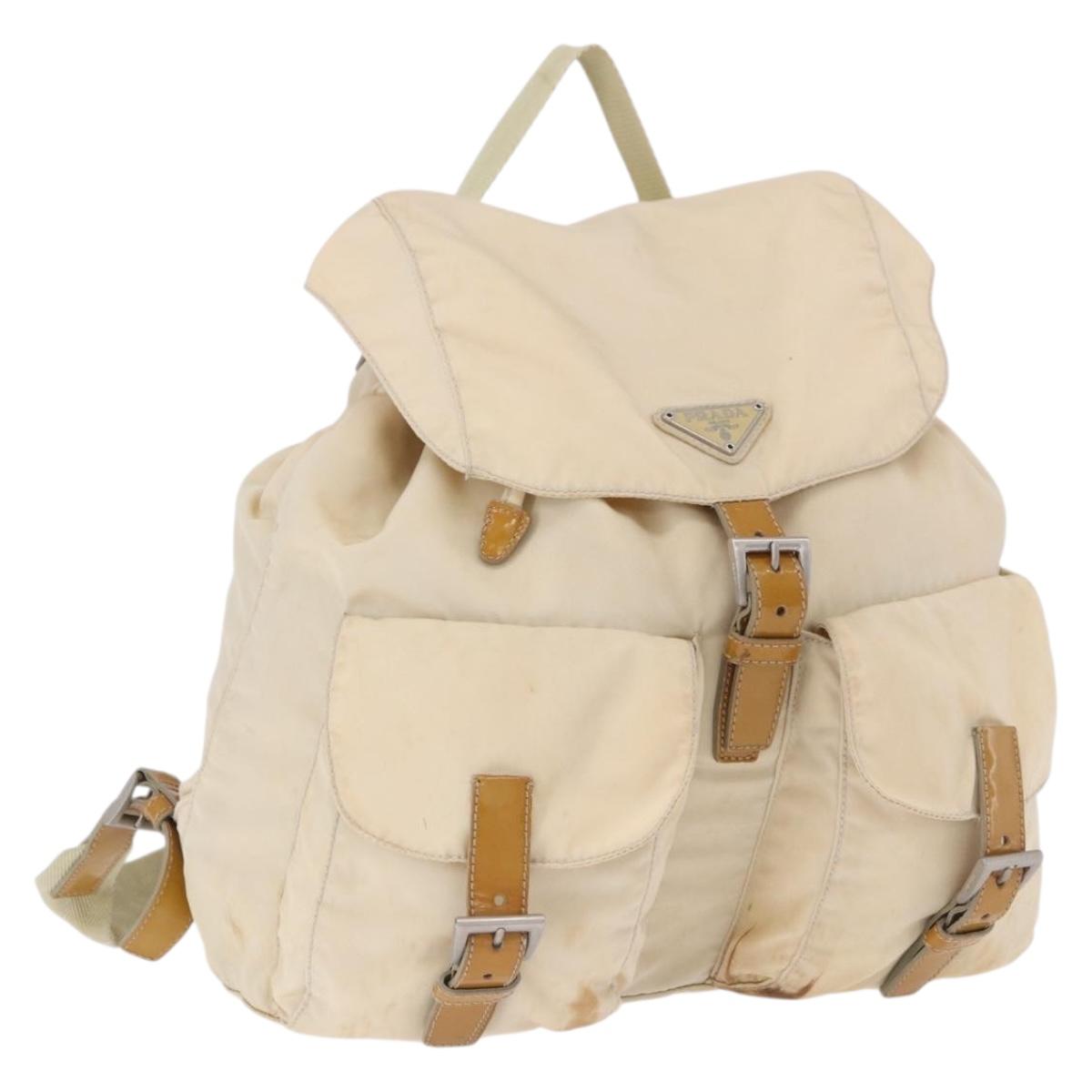 PRADA Backpack Nylon Beige Silver Auth 195170