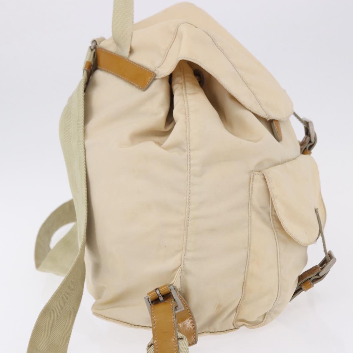 PRADA Backpack Nylon Beige Silver Auth 195170