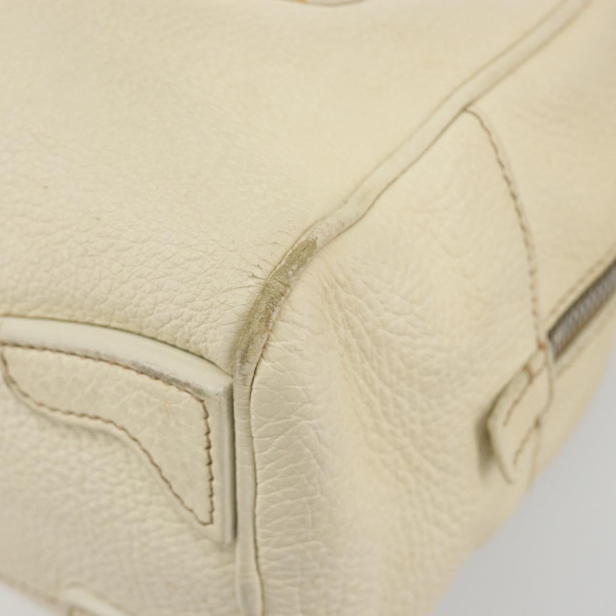 PRADA Hand Bag Leather Ivory Silver Auth 195183