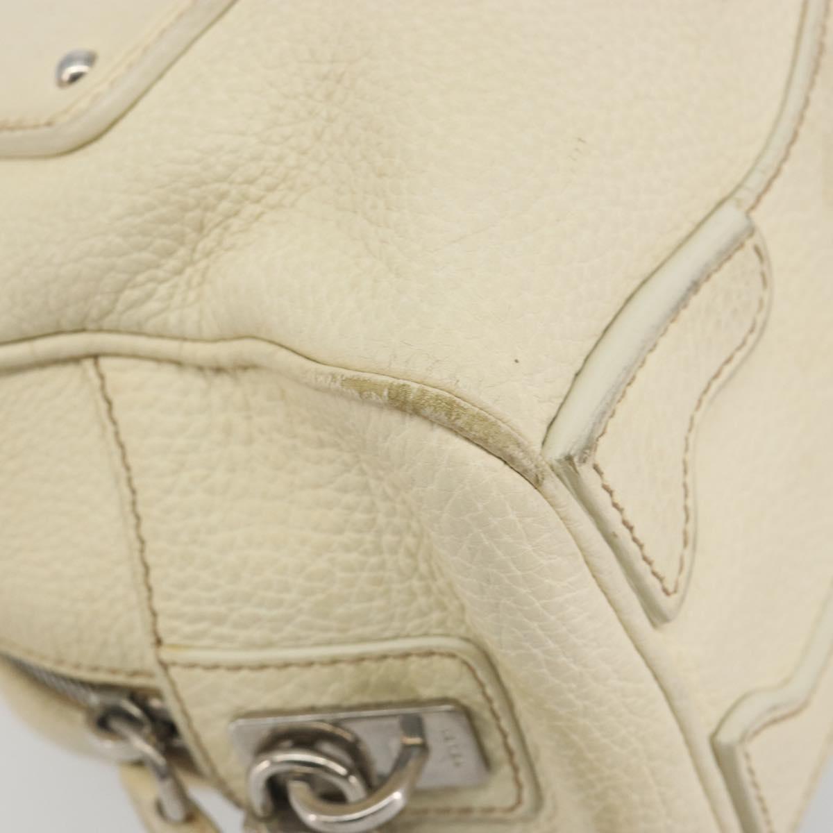 PRADA Hand Bag Leather Ivory Silver Auth 195183