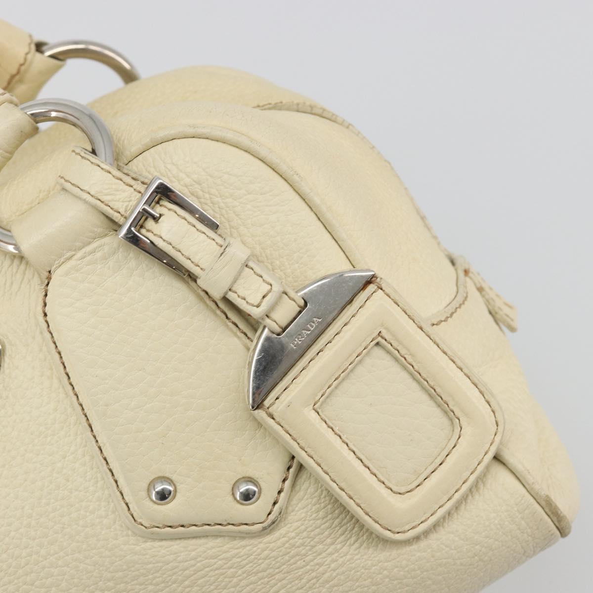 PRADA Hand Bag Leather Ivory Silver Auth 195183
