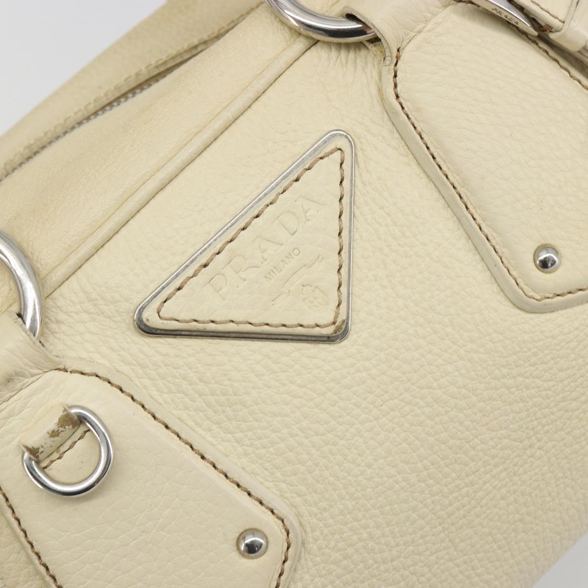 PRADA Hand Bag Leather Ivory Silver Auth 195183