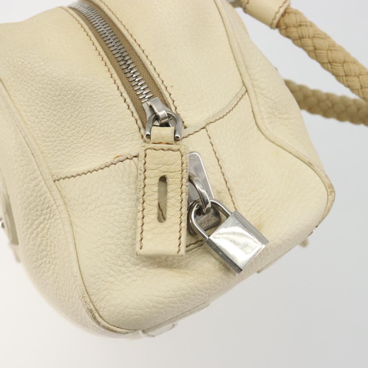 PRADA Hand Bag Leather Ivory Silver Auth 195183