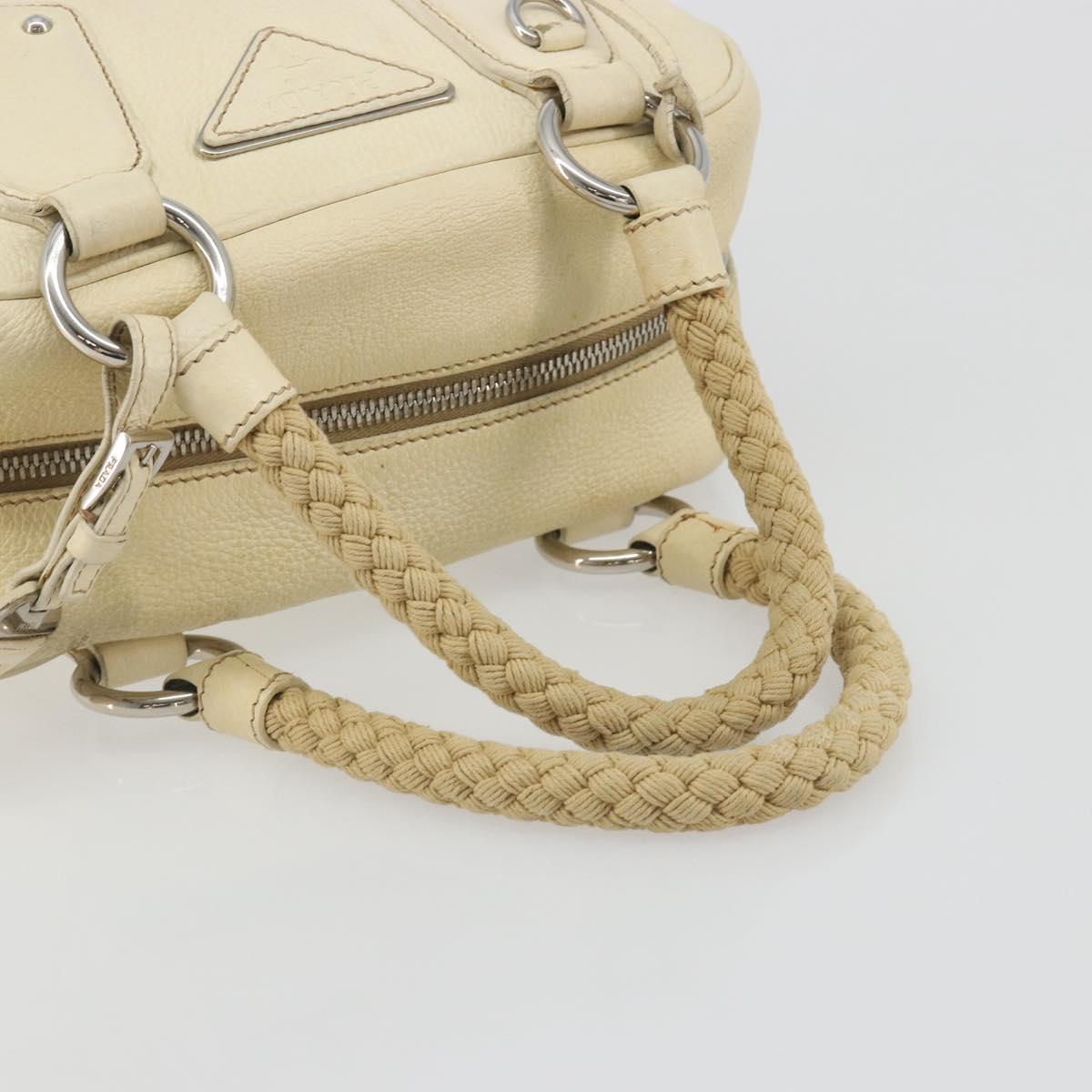 PRADA Hand Bag Leather Ivory Silver Auth 195183