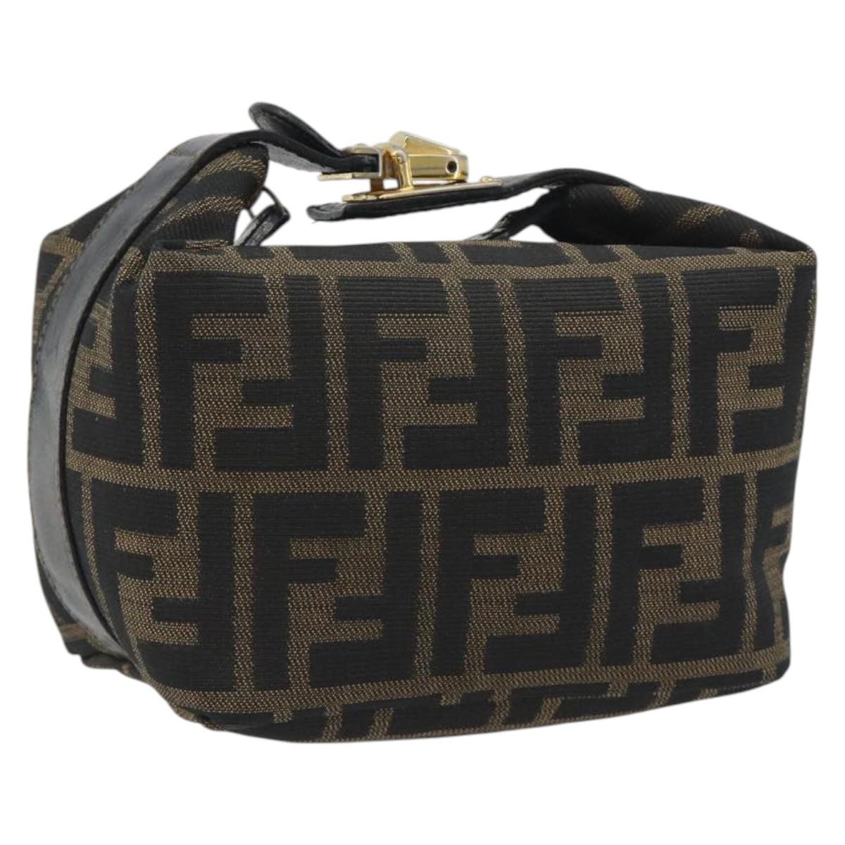 FENDI Zucca Canvas Hand Bag Black Brown Auth 195184A