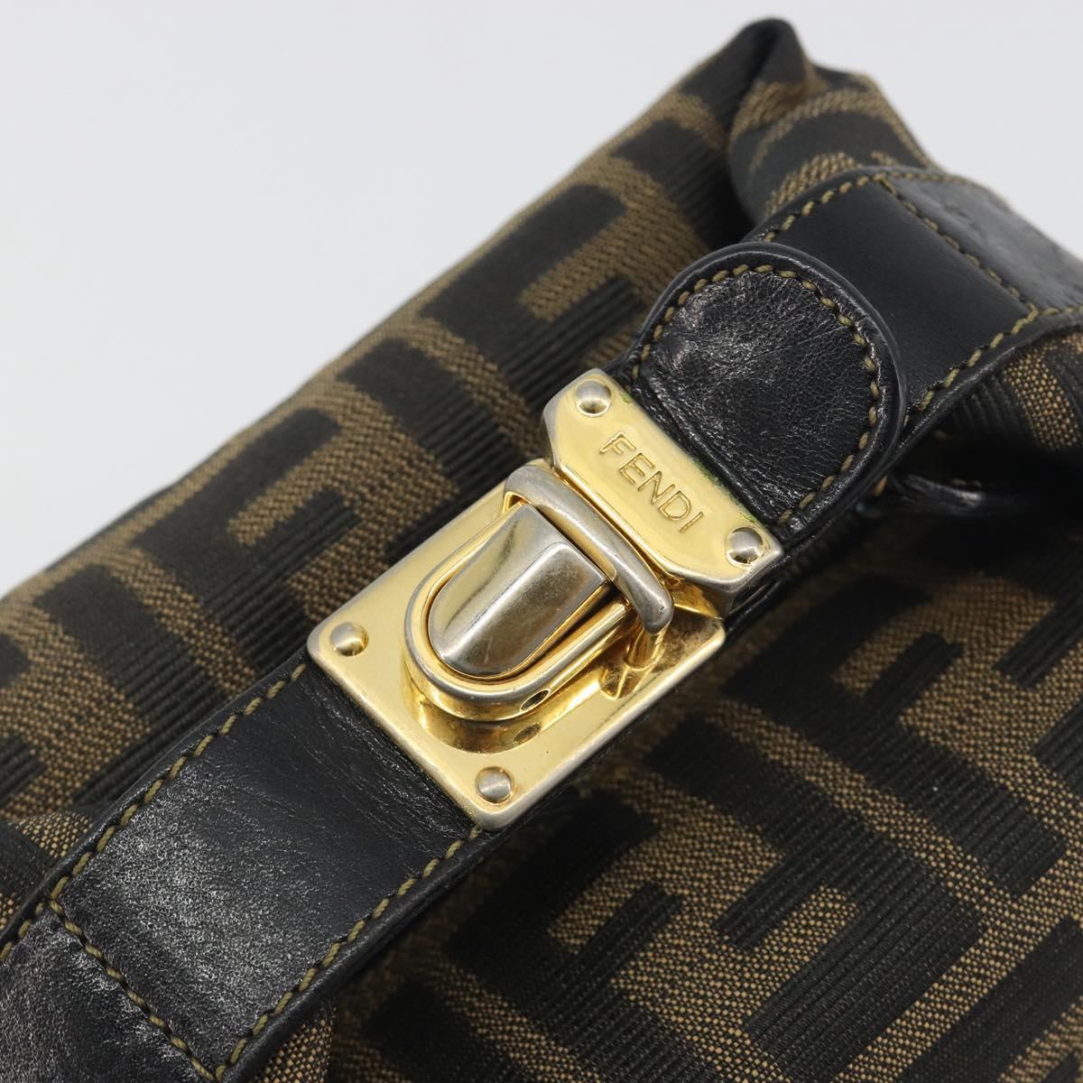 FENDI Zucca Canvas Hand Bag Black Brown Auth 195184A