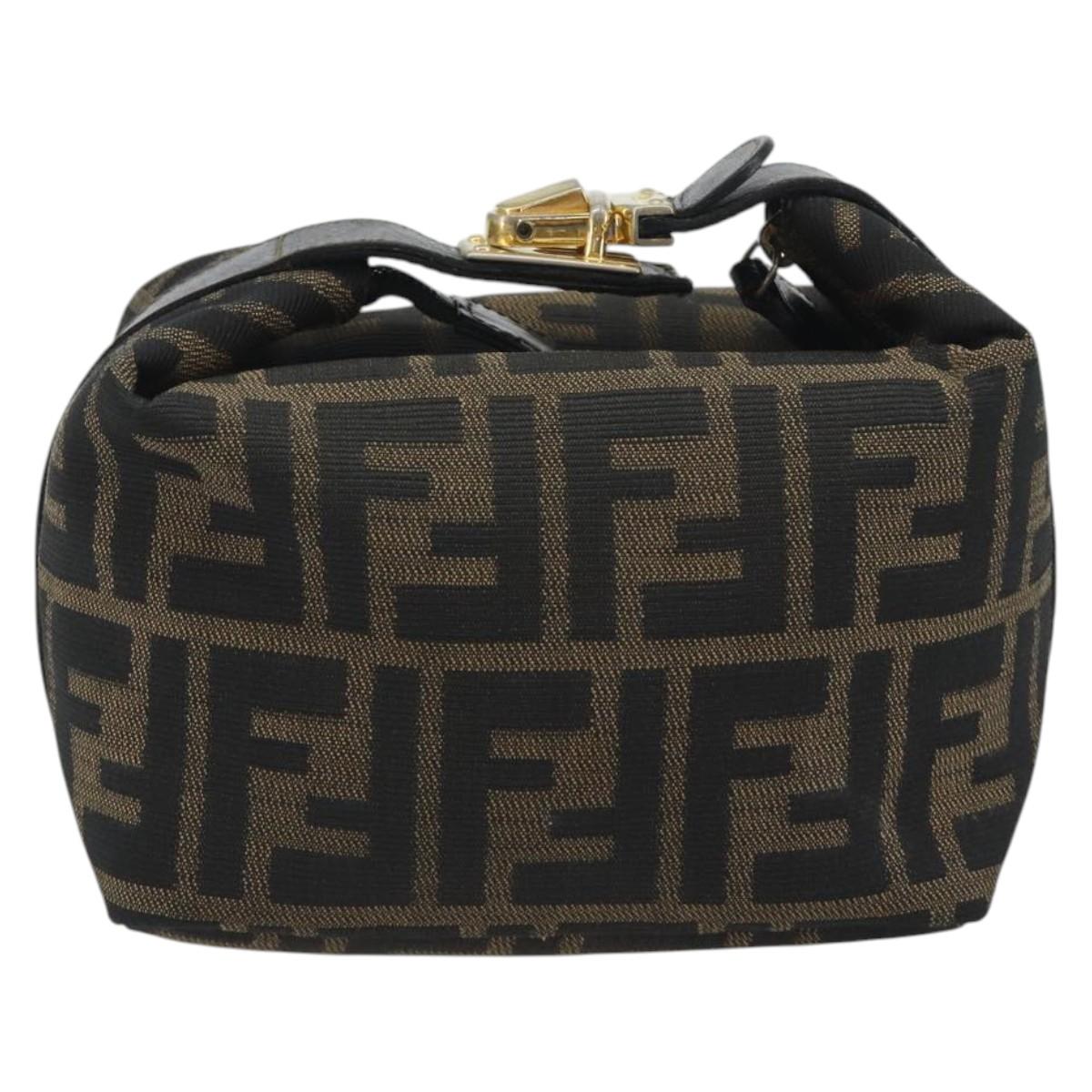 FENDI Zucca Canvas Hand Bag Black Brown Auth 195184A