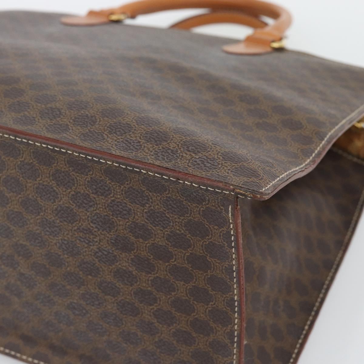 CELINE Macadam Canvas Hand Bag PVC Leather Brown Gold Auth 195189A