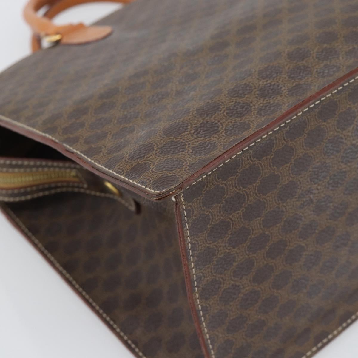 CELINE Macadam Canvas Hand Bag PVC Leather Brown Gold Auth 195189A