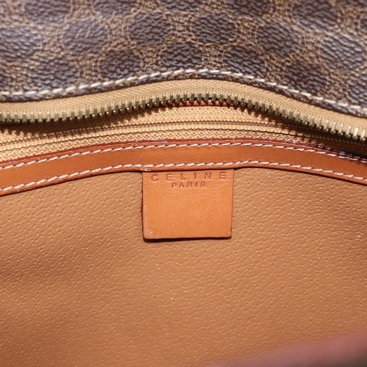 CELINE Macadam Canvas Hand Bag PVC Leather Brown Gold Auth 195189A