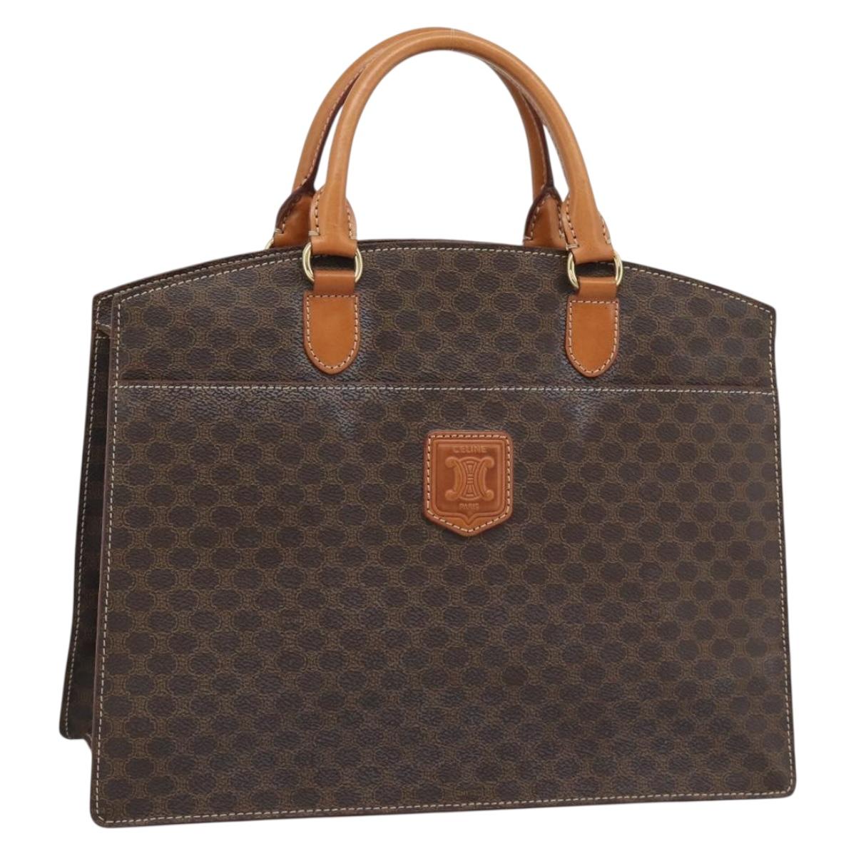CELINE Macadam Canvas Hand Bag PVC Leather Brown Gold Auth 195189A