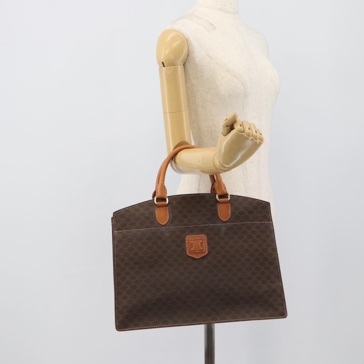 CELINE Macadam Canvas Hand Bag PVC Leather Brown Gold Auth 195189A