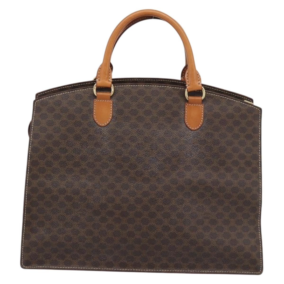 CELINE Macadam Canvas Hand Bag PVC Leather Brown Gold Auth 195189A