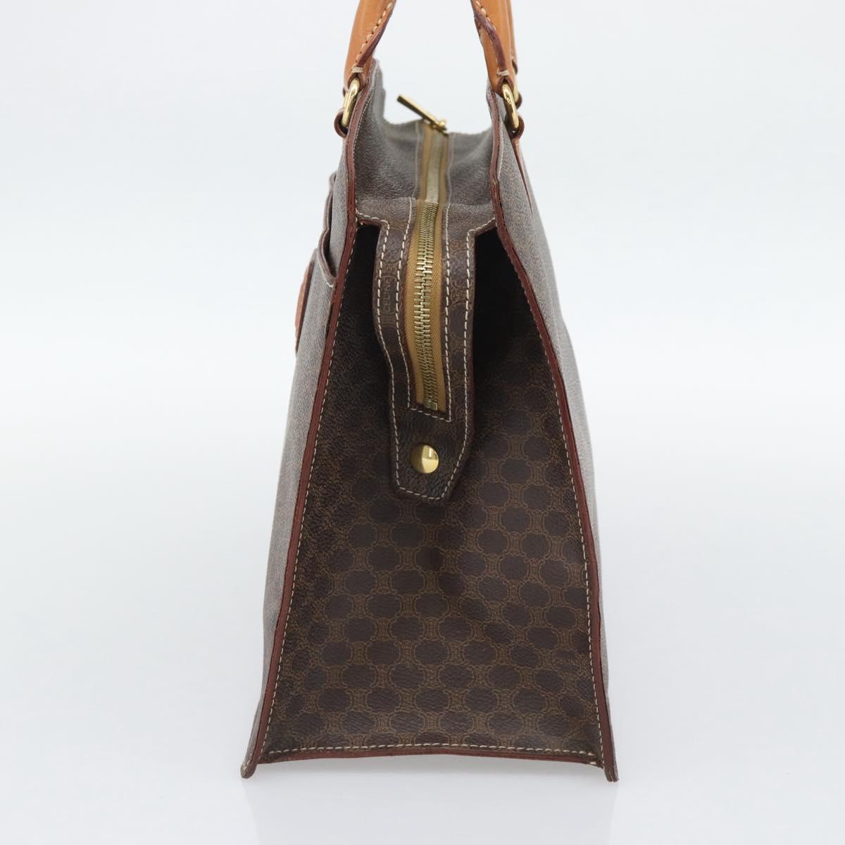 CELINE Macadam Canvas Hand Bag PVC Leather Brown Gold Auth 195189A