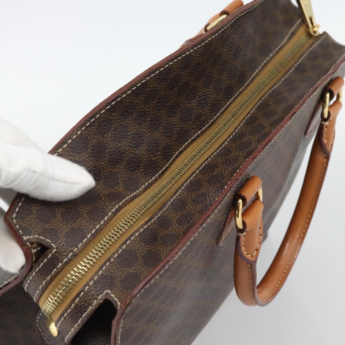 CELINE Macadam Canvas Hand Bag PVC Leather Brown Gold Auth 195189A