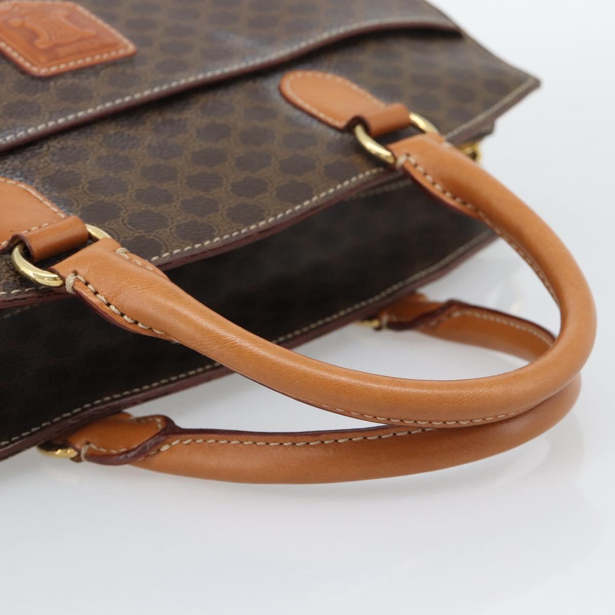 CELINE Macadam Canvas Hand Bag PVC Leather Brown Gold Auth 195189A