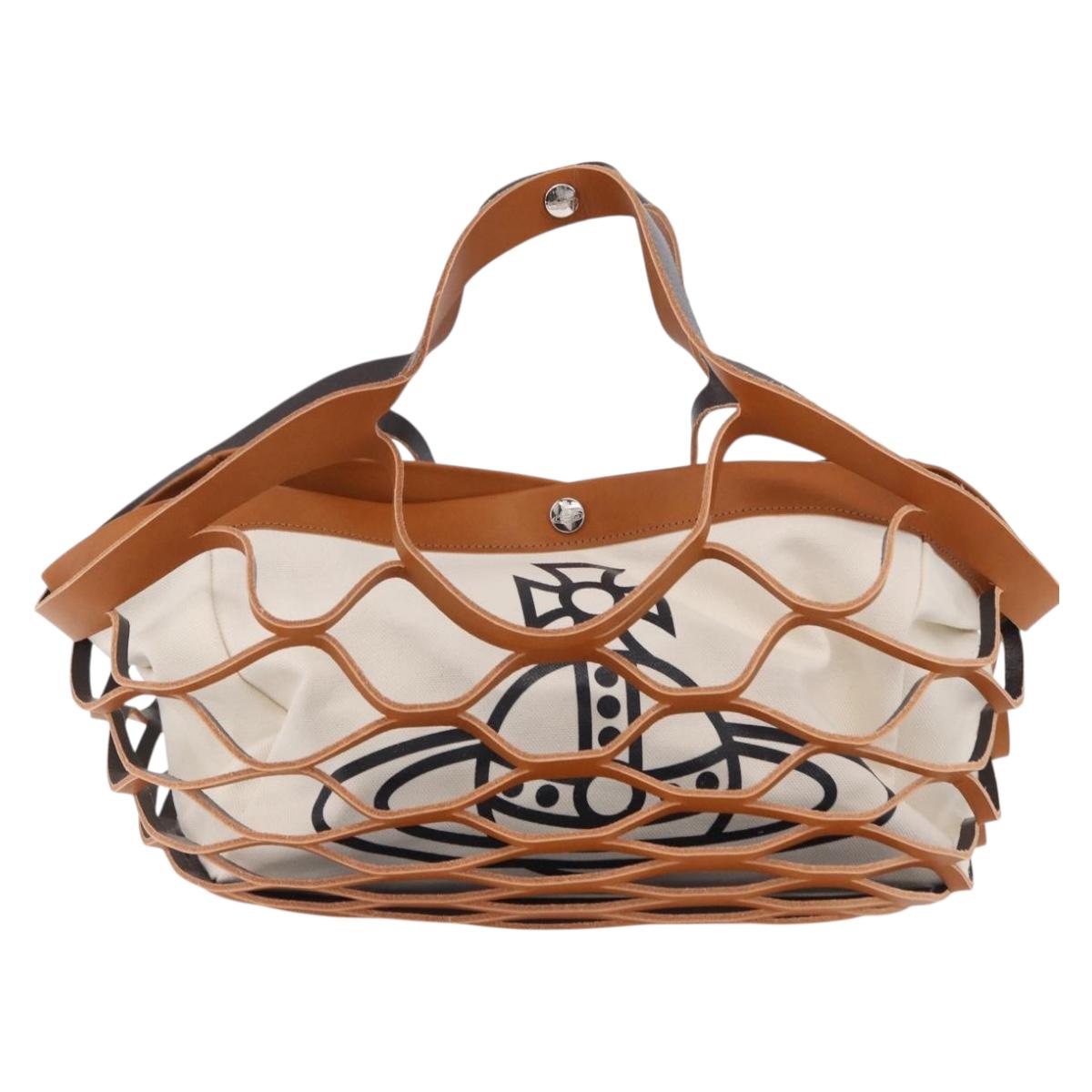 Vivienne Westwood Hand Bag Canvas Brown White Auth 195190V