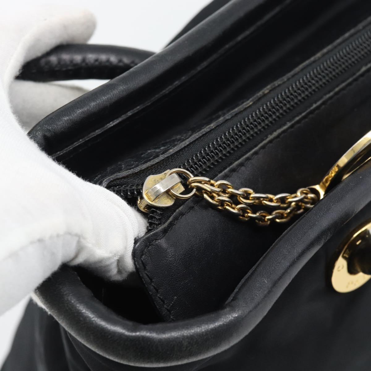 CELINE Hand Bag Nylon Black Gold Auth 195193
