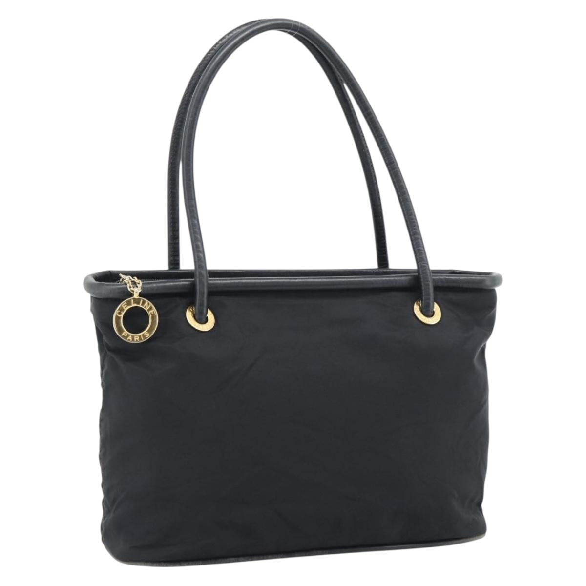 CELINE Hand Bag Nylon Black Gold Auth 195193