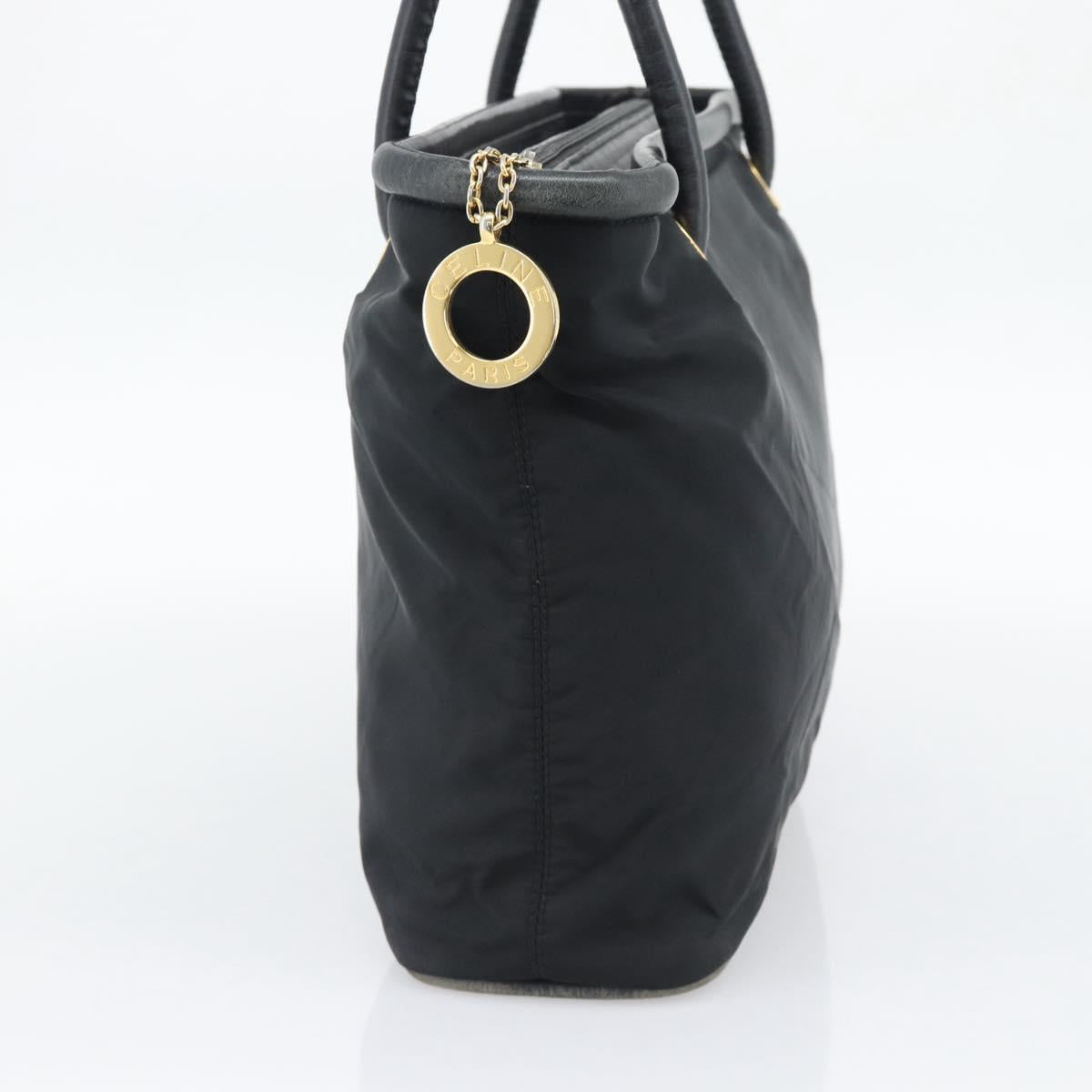 CELINE Hand Bag Nylon Black Gold Auth 195193
