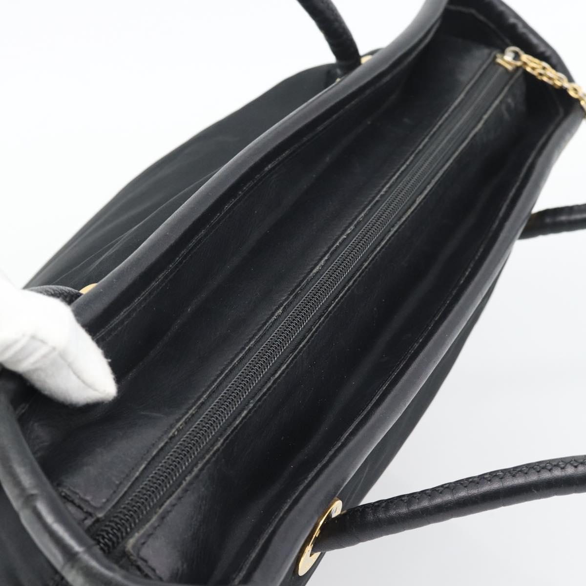 CELINE Hand Bag Nylon Black Gold Auth 195193