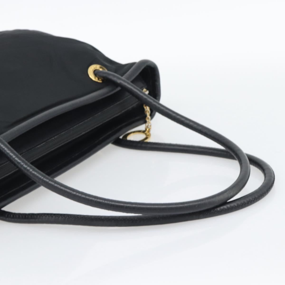 CELINE Hand Bag Nylon Black Gold Auth 195193