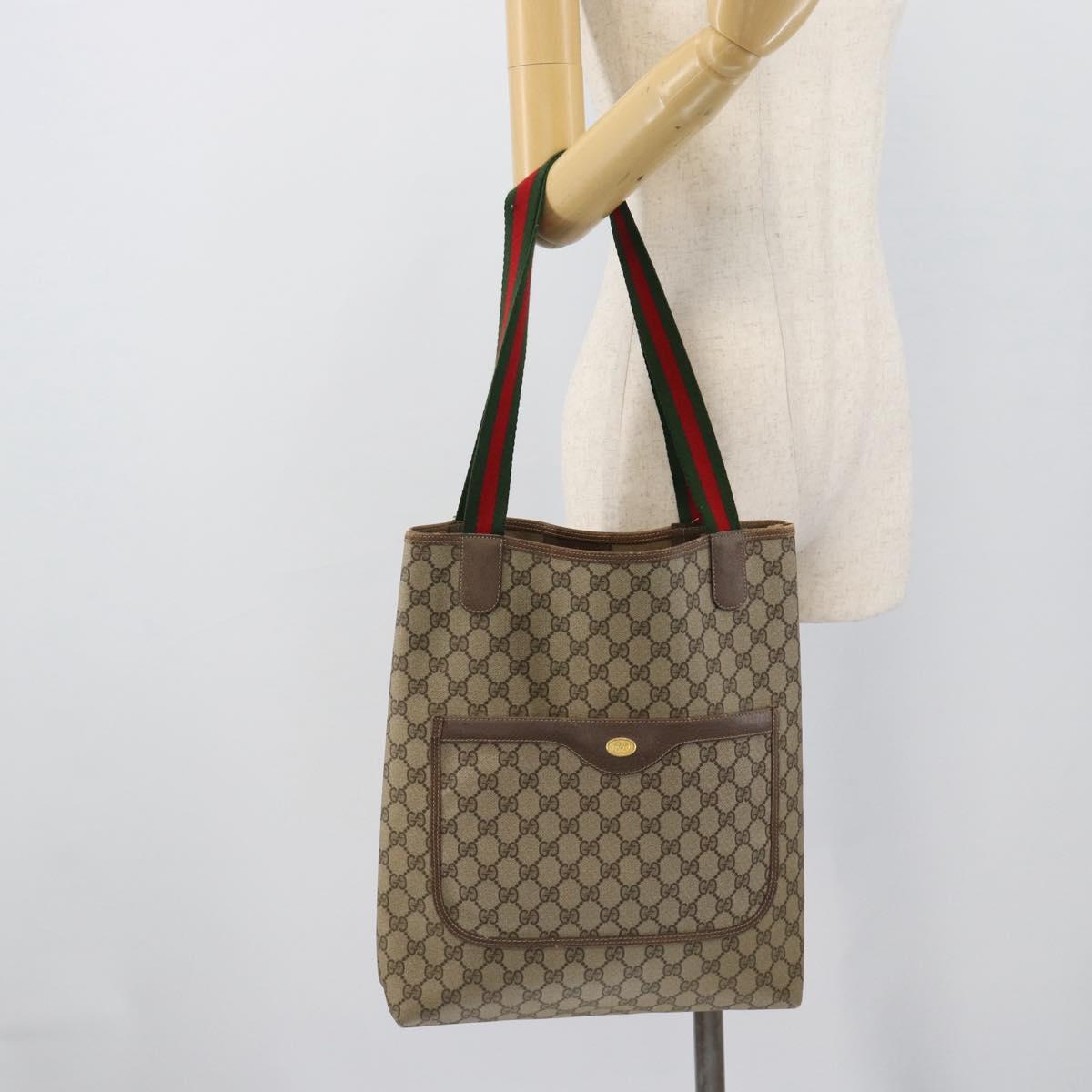 GUCCI GG Supreme Web Sherry Line Tote Bag PVC Beige Gold 39 02 003 Auth 195196A