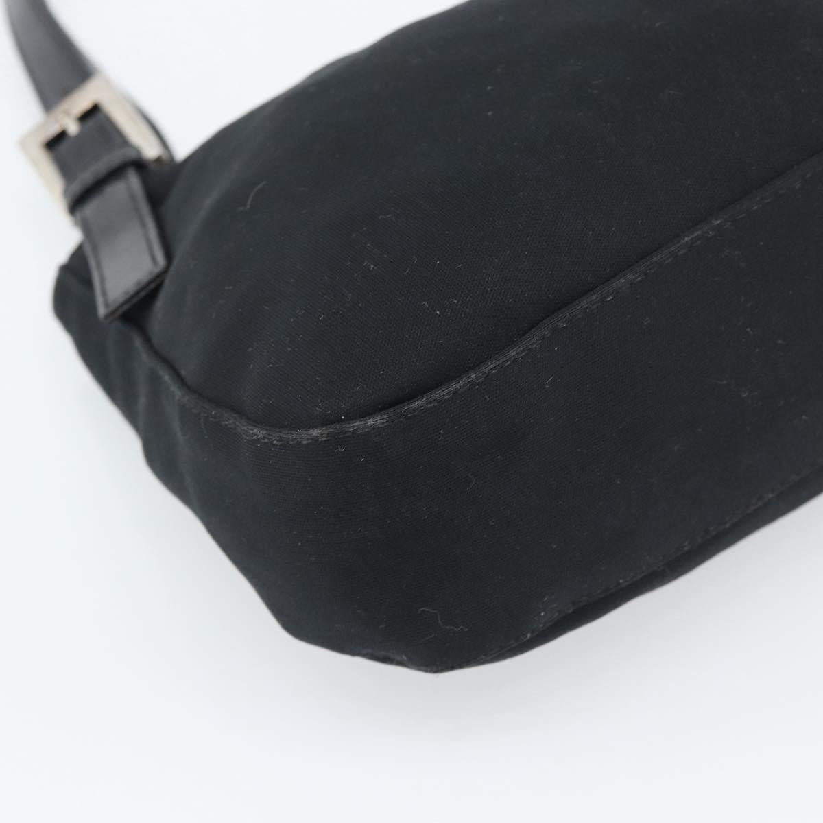 FENDI Mamma Baguette Shoulder Bag Cotton jersey Black Silver Auth 195200A