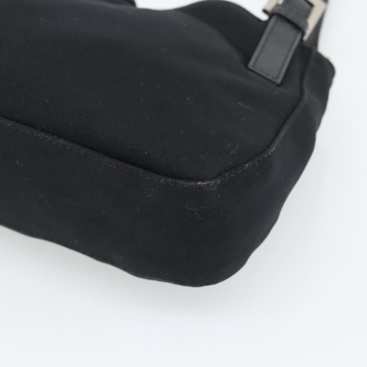 FENDI Mamma Baguette Shoulder Bag Cotton jersey Black Silver Auth 195200A