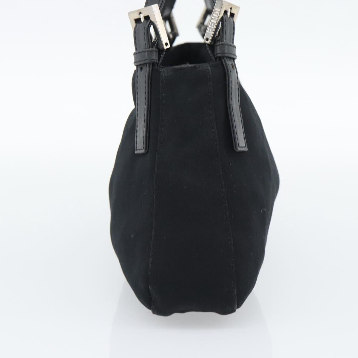 FENDI Mamma Baguette Shoulder Bag Cotton jersey Black Silver Auth 195200A