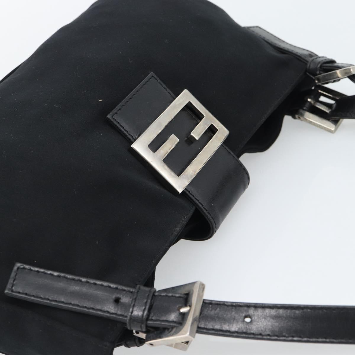 FENDI Mamma Baguette Shoulder Bag Cotton jersey Black Silver Auth 195200A