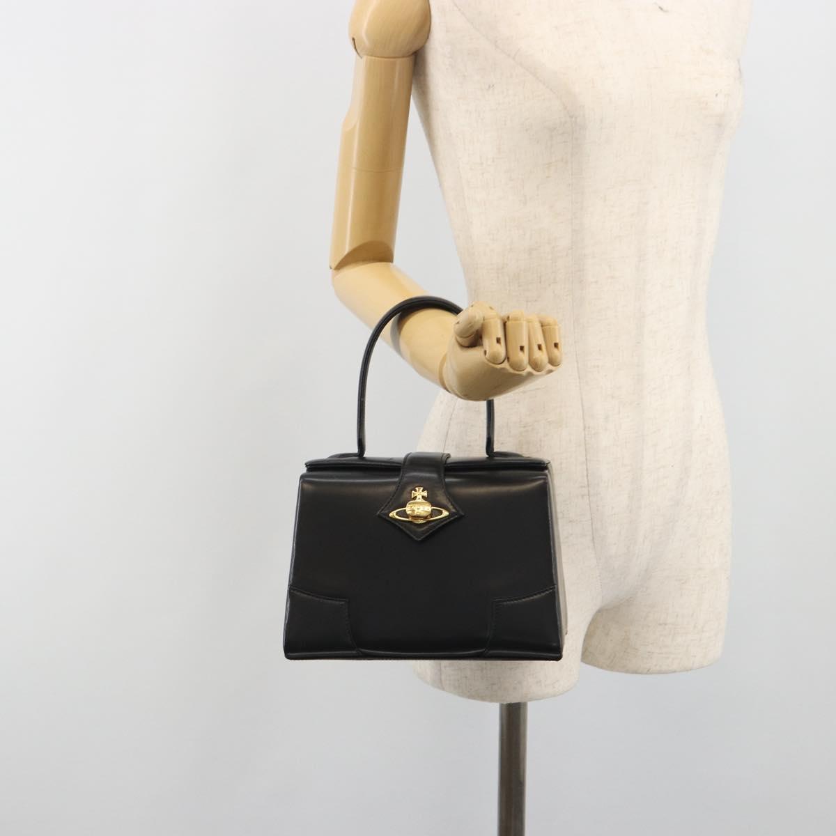 Vivienne Westwood Hand Bag Leather Black Gold Auth 195203A