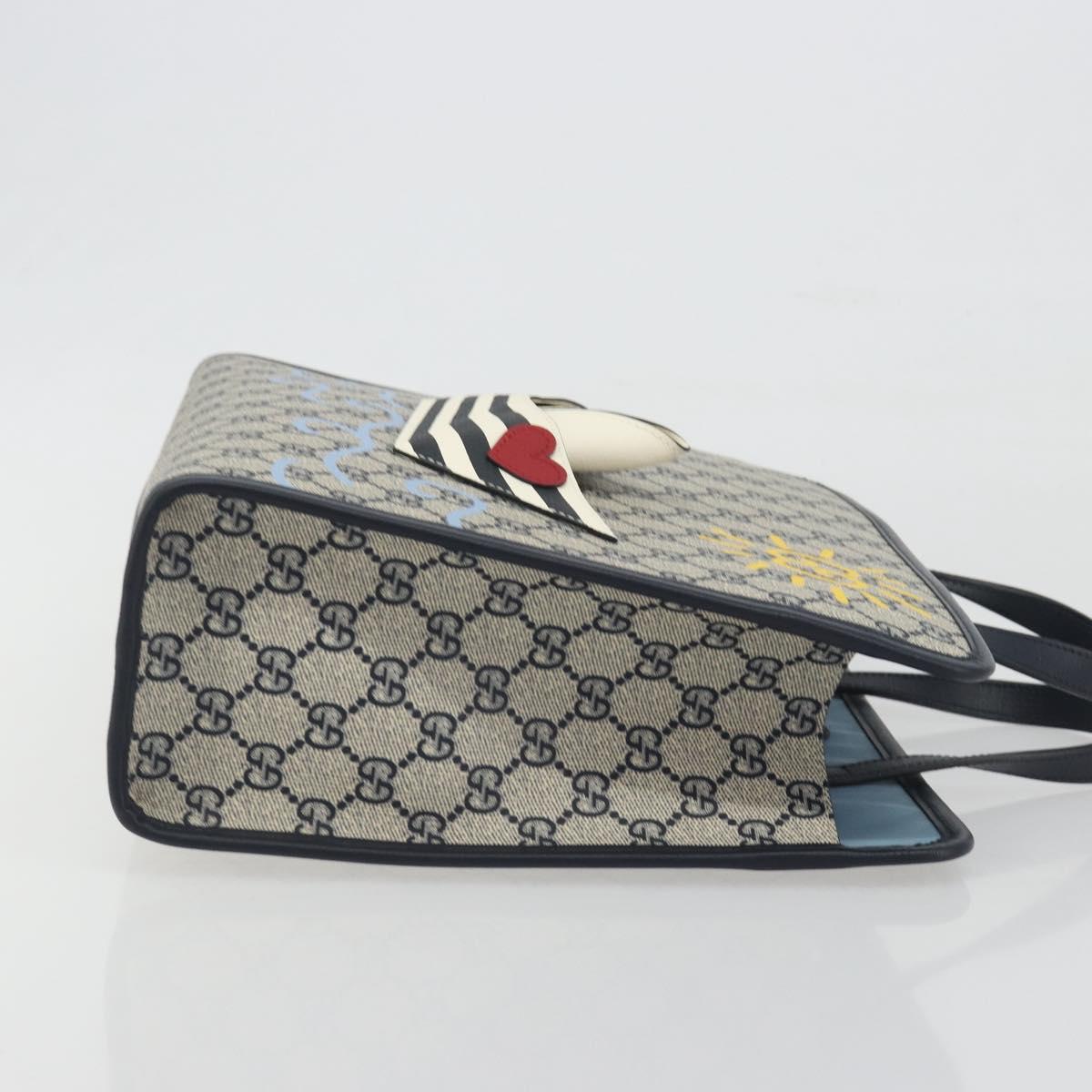 GUCCI GG Supreme Hand Bag PVC Navy Gold Auth 195213M